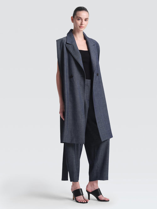 Linen Denim Hemming Gilet