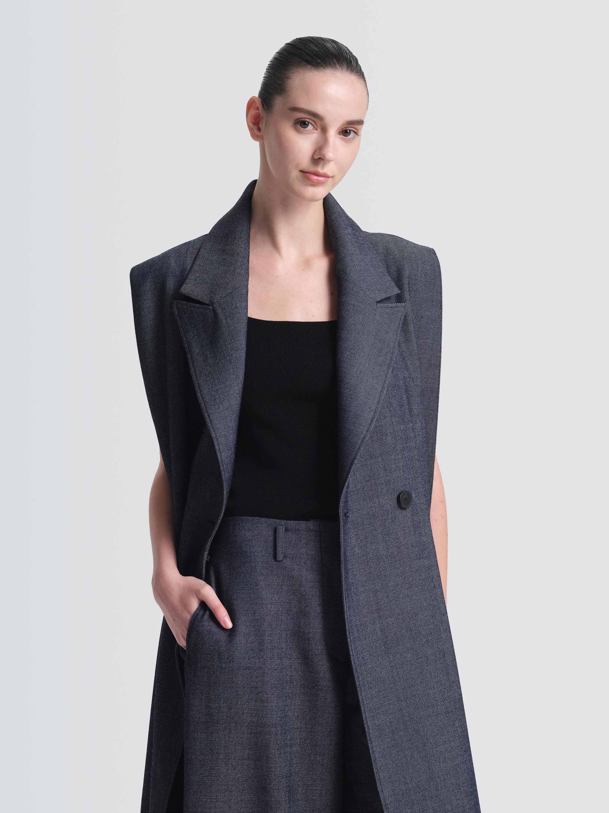 Linen Denim Hemming Gilet